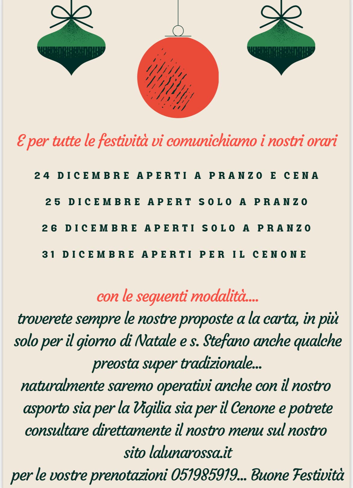 Natale e Capodanno da La Luna Rossa!